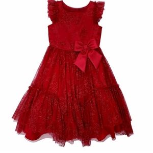 RED RUFFLE FLUTTER SLEEVE PARTY DRESS 3 4 5
